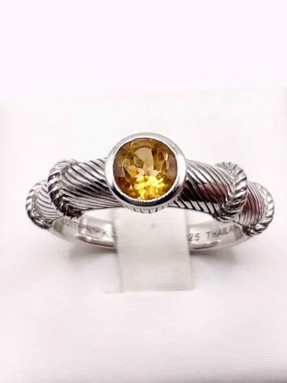 Size 9 Citrine Judith Ripka Cable design 925 Sterling Silver Ring